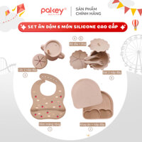 Set Khay Ăn Dặm Cho Bé 6IN1 (Khay, Yếm, Bát, Cốc, Đĩa, Thìa) Silicone Cao Cấp PAKEY, Bộ Dụng Cụ Tập Ăn An Toàn