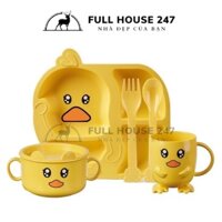 Set khay ăn dặm lúa mạch 6 chi tiết hình chú gà vàng ngộ nghĩnh cho bé yêu tập ăn dặm