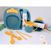 Set Khay Cốc Bát Cà Rốt - xanh dương