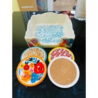 Set khay để giấy ăn kèm lót ly gốm hấp thụ nước The Pioneer Woman