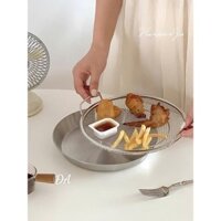 SET KHAY (ĐĨA) KÈM VỈ LƯỚI LỌC DẦU đựng đồ chiên nguyên liệu INOX 304 CAO CẤP, SIZE 20CM ,ADA ABong