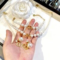 Set khuyên tai + vòng cổ CD ngọc cực hot, khuyên tai nữ thời trang, choker nữ cao cấp