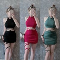 set kiểu áo yếm kèm chân váy dây cột