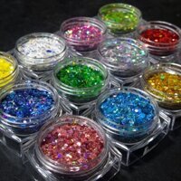 Set kim tuyến Mỹ 3D mixsize 12 màu siêu sáng lấp lánh , trang trí móng tay trộn bột trộn gel đắp
