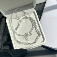 Set lắc tay đôi bạc Milyn Silver, vòng tay nam nữ hạt vỡ nơ tim bạc thật (tặng kèm fullbox + nước rửa bạc)