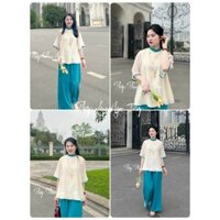 Set lam nữ thời trang, set pháp phục, set áo form babydoll viền cổ, tay chất voan tơ phối quần dài suông cực dễ thương