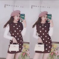 Set len 2 món chấm bi tay bèo và áo thun trắng tay dài (Chỉ còn màu nâu)