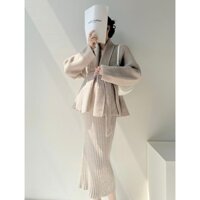 Set len áo váy bầu màu ghi Baobao