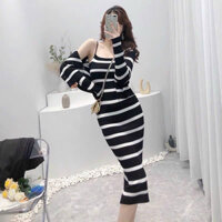 set Len body sọc áo khoác hàng chuẩn