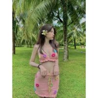 Set len móc cam sữa đính hoa
