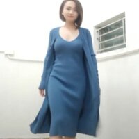 Set len váy body cổ tim + áo cardigan chùng