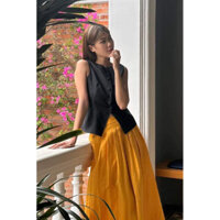 Set Linen Áo Chân Váy Phối Hai Màu Chân Váy Xếp Ply