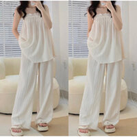 Set Lụa Đũi Gân Quần Ống Rộng Quảng Châu, Freesize Dưới 65kg, Hàng Shop