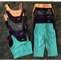 set lửng tập gym bộ đồ gym áo crop chéo quần lửng có mông nhúm tôn vòng 3 Đẹp *