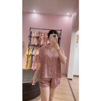 Set mặc nhà nữ Karoll ,bộ lụa luxury quần sooc tay cộc họa tiết NH22.036