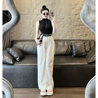 Set mẫu 3 món quần dài kaki mềm ống rộng kèm áo sát nách có dây đai mặc đi chơi cá tính phong độ