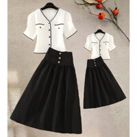Set mẹ bé croptop kèm chân váy đen