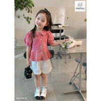 Set Melisa áo caro đỏ quần short trắng bé gái