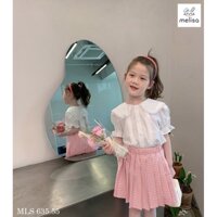 Set Melisa áo thô trắng cổ sen - chân váy liền quần caro hồng trắng size 2 - 11y
