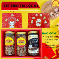 Set MÈO TÀI LỘC MS03 bao gồm 2 hộp hạt điều tươi rang củi Lê Thư loại đặc biệt và 500g cà phê Chồn trang trại MS:C39