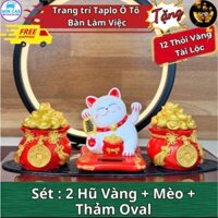 Sét Mèo Thần Tài mix 2 hũ vàng May Mắn trang trí decor xe ô tô, bàn làm việc, phòng khách , phòng ngủ, bàn thờ thần tài