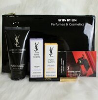 Set Mini YSL 6 Món Gồm: Sữa Tắm La Nuit 50ml (nam) + Serum Xoá Nhăn 7ml + Serum Đêm 7ml + Son Mini #201 + 1 Chì Eyeliner + Túi Da ysl