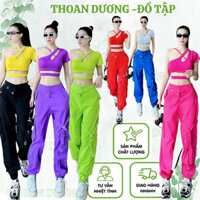 Set mix bộ áo croptop lệch vai (Kèm đệm),quần dây oze có tách lẻ đồng phục nhóm nhảy dân vũ, gym, yoga, zumba,hiphop,