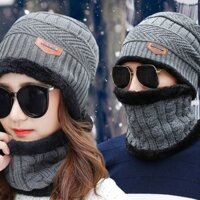 Set mũ len kèm khăn người lớn ót lông cho cả nam và nữ đều đẹp và ấm - Ghi