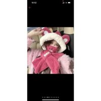Set Mũ Len+ Khăn + Khẩu Trang Lông Thỏ Tai Gấu Siêu Dễ Thương