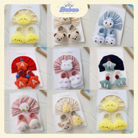 Set Mũ Turban Cho Bé Gái Kèm Tất Sơ Sinh Băng Đô Tuban Họa Tiết Hoạt Hình Dễ Thương