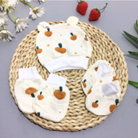 Set mũ và bao tay chân vải xô muslin Lame cho bé