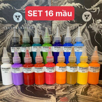 set mực tập pha sẵn 16 mầu( xăm trên da giả)