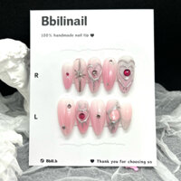 set nailbox 10 móng đính đá tráng gương nổi