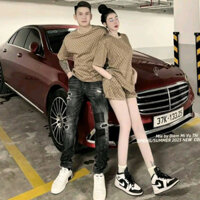 (Set nam+nữ), Set đồ đôi áo thun hoạ tiết GC nam nữ mix quần đùi  Quảng Châu cao cấp cực hót, set cặp