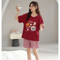 Sét ngắc mặc nhà nữ quần đùi caro lưng thun Meina_Studio, sét bộ đồ nữ xinh 2025 mặc nhà trẻ trung