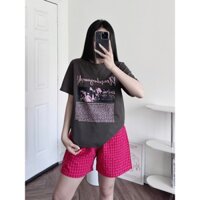 Sét ngắn nữ cá tính đi chơi, mặc nhà siêu xinh Meninaa_studio, sét ngắn tay quần đùi caro đũi mix áo thun ngắn tay