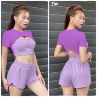 Set Ngắn Thể Thao Nữ Boxer 2 Lớp, Áo Croptop Cut Ngực Phối Dây Kéo Cực Ngầu