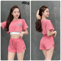 Set Ngắn Thể Thao Nữ Boxer 2 Lớp, Áo Croptop Phom Rộng Xinh Xắn