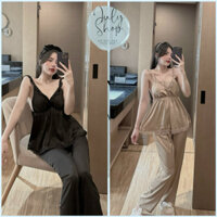 Set Ngủ Áo 2 Dây Ren Sexy Quần Dài Lụa Siêu Xinh - Đồ Bộ Nữ Freesize