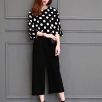 Set nguyên bộ áo chấm bi quần dài