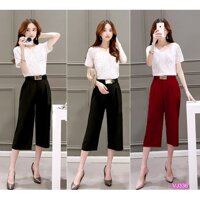 Set nguyên bộ áo phối ren quần lửng ống suông VJ336 - V170