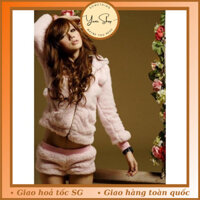 Set Nguyên Bộ Đồ Lông Cừu Mịn Màng Áo Có Nón Quần Short Lông Ngắn Cá Tính