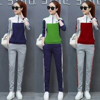 Set nguyên bộ đồ thể thao dài thu đông họa tiết phối màu