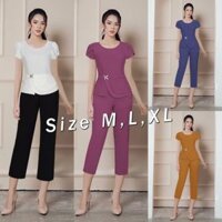 Set nguyên bộ quần lửng ống suông áo kiểu tay con xinh xắn