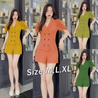 Set nguyên bộ quần short áo cổ vest tay phối nút tay bông hồng xinh xắn - SET1201