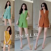 Set nguyên bộ quần short áo cổ vest form dài 2 nắp túi xinh xắn - SET1186
