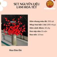 Set Nguyên Liệu Làm 20 Cành Hoa Đào Đỏ Hoa Mai Vàng Bằng Kẽm Nhung Trang Trí Nhà Cửa Decor Tết Không Kèm Bình