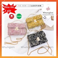 (Set nguyên liệu làm túi) Túi xách tự đan len kim tuyến xù sợi mới, sang chảnh đeo chéo, túi handmade