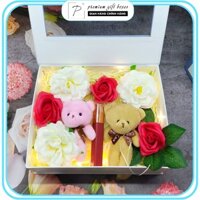 Set nguyên liệu set Hoa+Gấu trang trí trong Hộp ForYou Quà tặng Valentine 8/3, tặng Sinh Nhật(Chưa gồm nước hoa/ Son)