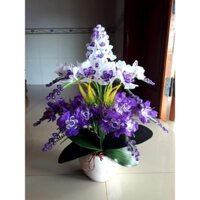 Set nguyên liệu tự làm chậu hoa lan pha lê 15cành, 4bông, 7nụ, không gôm chậu